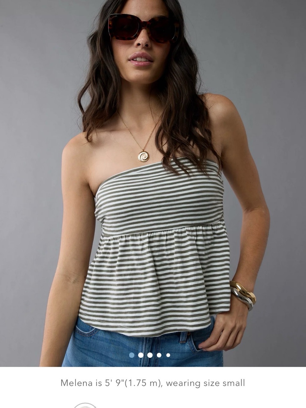 American Eagle Outfitters Olive and White Strapless Peplum Tube Top